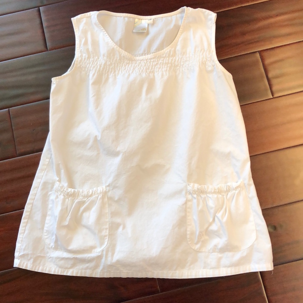 White tank top with smocking and pockets